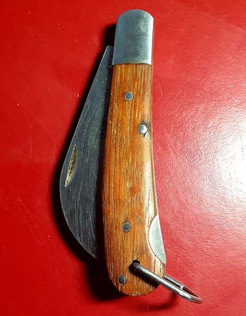 VINTAGE JOHN BENZEN WOODEN HANDLE LOCK BLADE FOLDING KNIFE. 17CM LONG