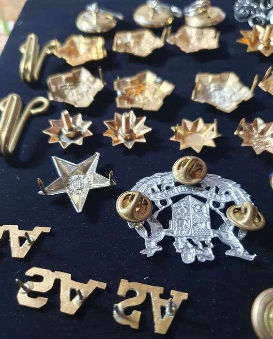 33 X MIX LOT RANKS,PIPS,BADGES, BUTTONS PLUS 30 X BUTTERFLIES. ONE BID FOR ALL.