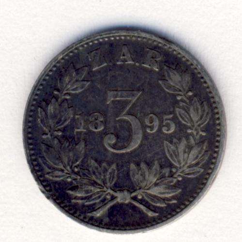 ZAR Silver 1895 three pence in VF condition - Book value of R1500