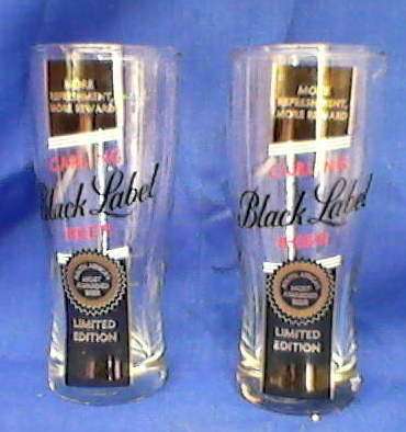 BLACK LABEL BEER GLASSES X2