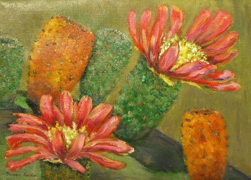Original Prickley pear acrylic painting ( 300x210mm) by Doreen Fourie