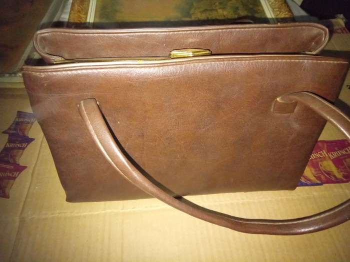 Vintage 1950s brown Everyday Handbag medium Synthetic Fabric Lining Side Pockets
