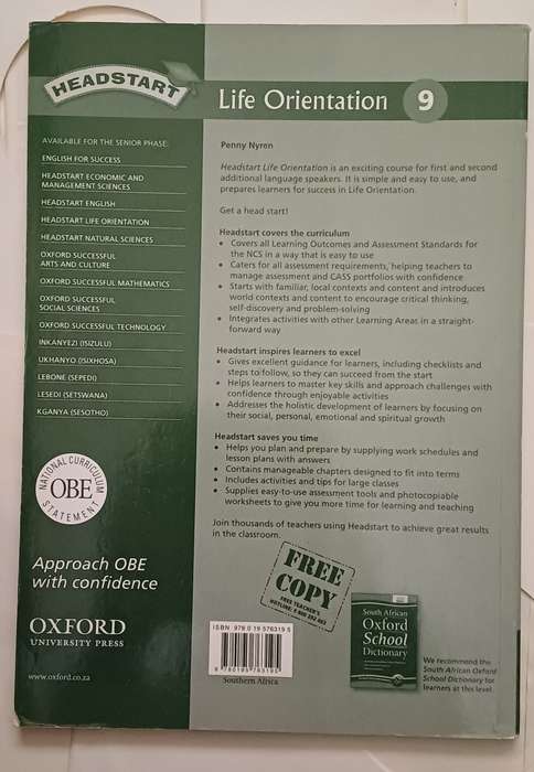 OXFORD HEADSTART LIFE ORIENTATION TEACHER'S BOOK GRADE 9