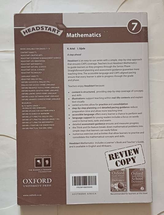CAPS - OXFORD HEADSTART MATHEMATICS TEACHER'S GUIDE GRADE 7