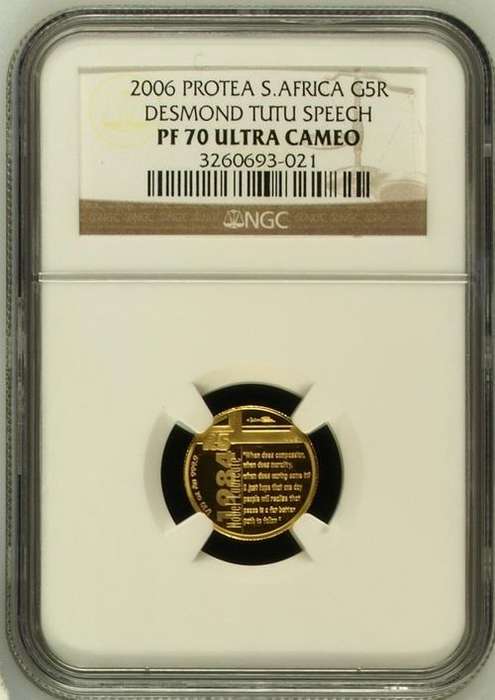 2006 Desmond Tutu *** PF70UC *** Protea Gold 1/10th  *** FINEST KNOWN!!!