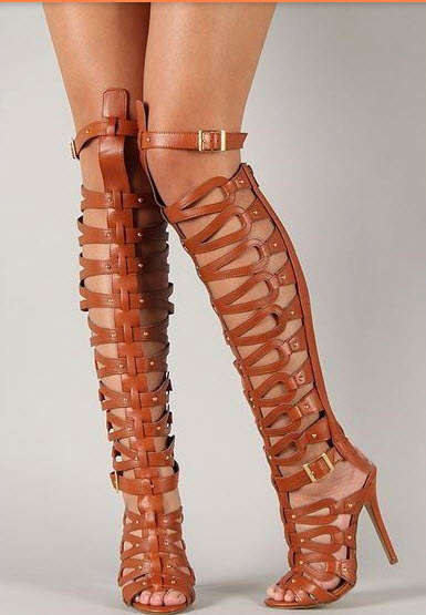482s135 Knee-high Gkaduatir scandal boot with buckles & zippers, size 35.5-43, brown