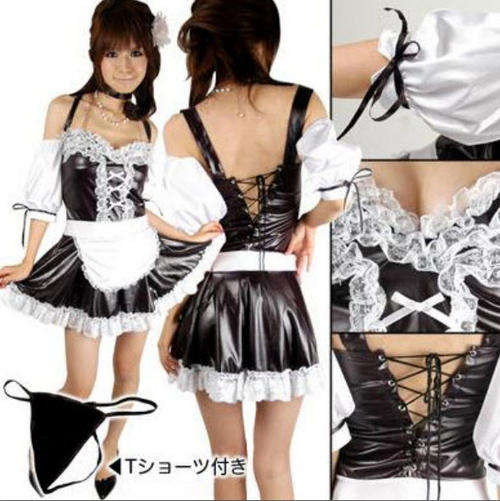 Sexy adult costume, Neck halter PVC French Maid outfit