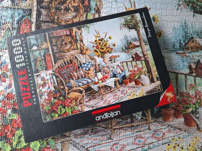 Anatolian 1000 Piece Puzzle: Country Hideaway Porch Lake Teddy Bear Flowers