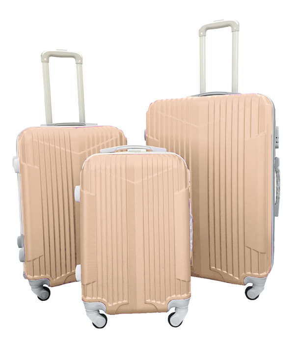 New Design 3pc Travel Luggage Set with 360° Rotating Wheels - Gold Color