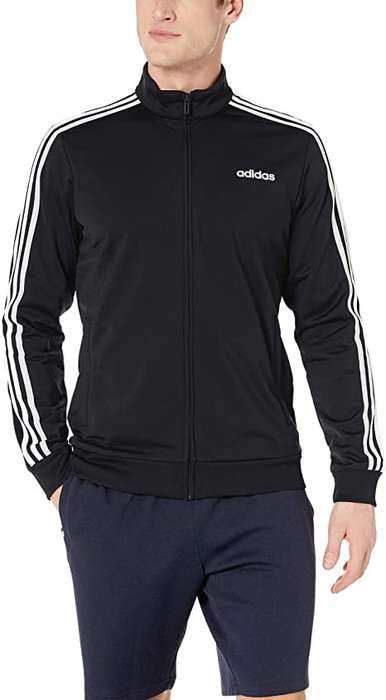Original Men's adidas ESSENTIALS 3 STRIPES TRICOT TRACK JACKET Black CK7658 Size Large