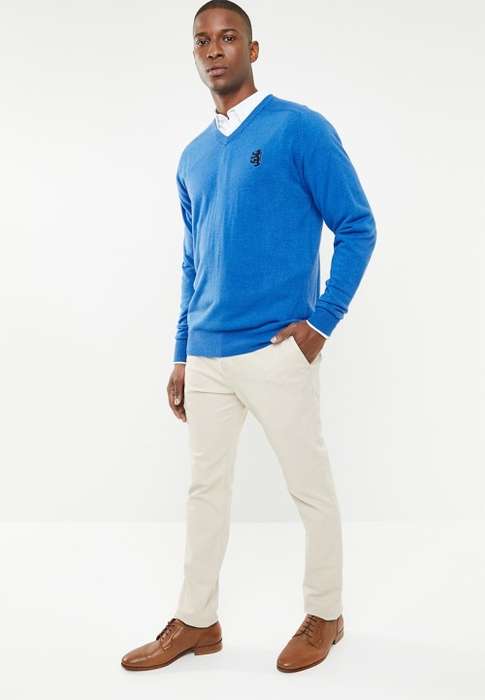 Original Mens PRINGLE Charleston V-neck Knit Azure/Blue Size XL