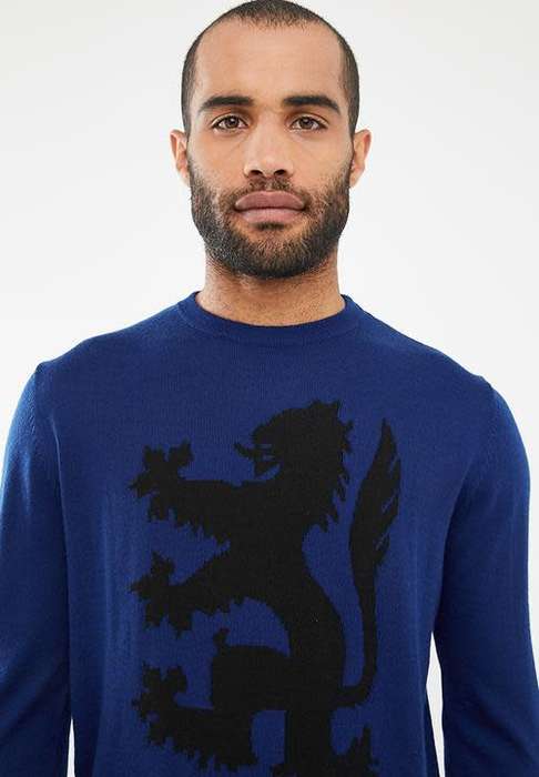Original Mens PRINGLE Leon Lion Round Neck knit Blue Size Extra Large