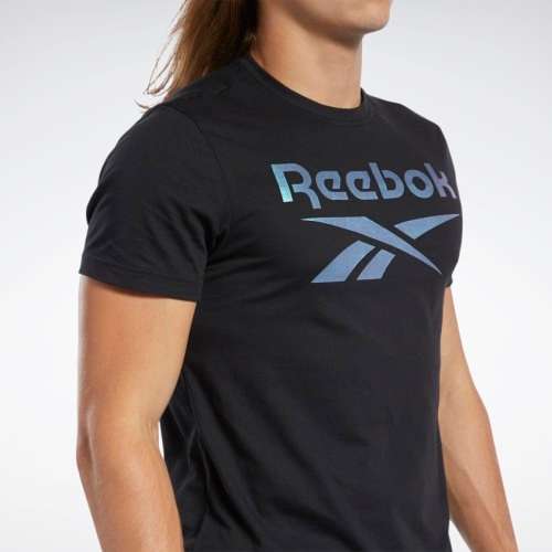 Reebok Men's Graphic Series Reebok Stacked Tee Black/ Silver FS6106 Size Medium