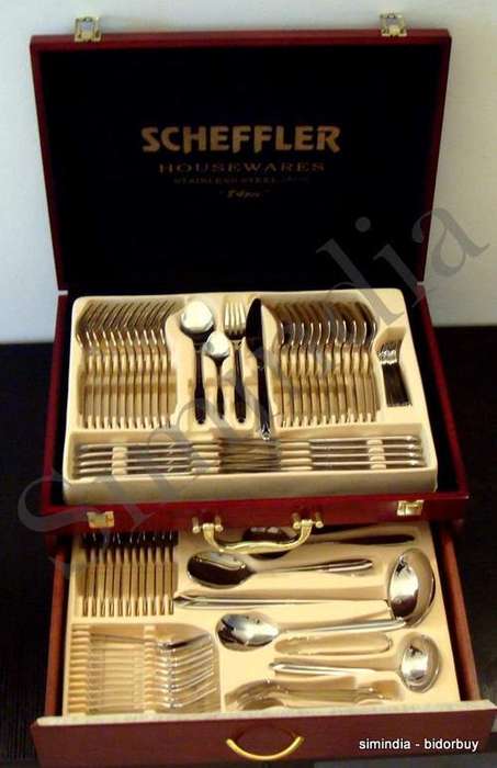 Scheffler 84 pcs cutlery set heavy stainless steel 18/10,wooden canteen with drawer