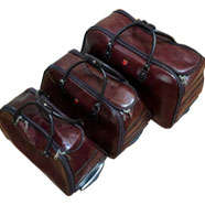 Set of 3 High Quality Duffle Luggage Bags with Roller Wheels - Burgundy
