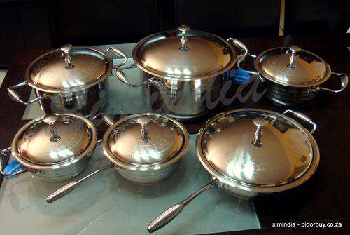 New Arrivals 12 PIECES STAINLESS STEEL, VERY HEAVY BOTTOM COOKWARE SET WITH ENGRAVED LIDS