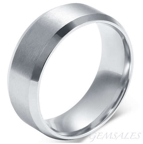 ***MEN'S SILVER TITANIUM RING BEVELED EDGE 8mm WIDE RING ~ AVAILABLE SIZES - 7 / 8 / 9 / 10