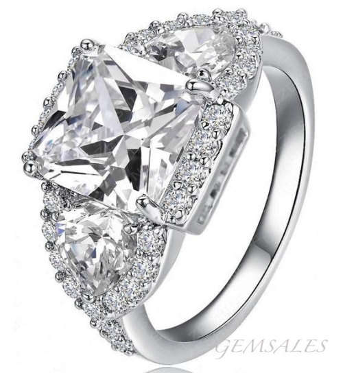 4ct Sim Diamond CZ Ring With Accents ELEGANTLY STYLED *S925* -  SIZE  7 - O - 54.5mm