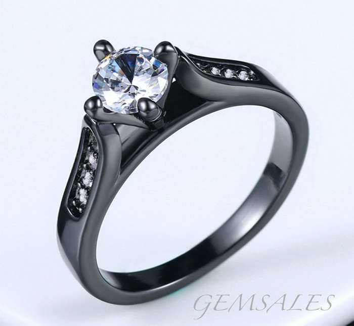 0.49ct AUSTRIAN CRYSTAL WITH INLAY *BLACK GOLD PLATED*   *18KGP*   SIZE   7.75 - P 1/2  - 56mm