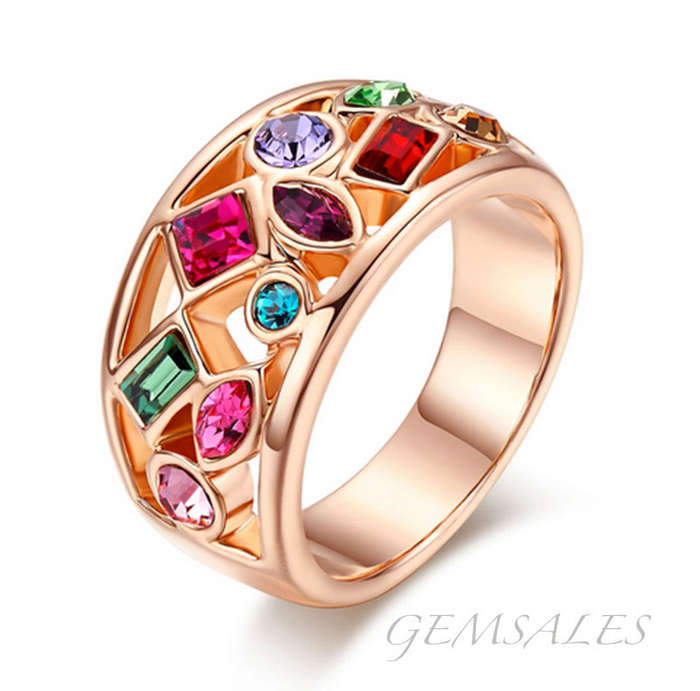 18KGP ROSE GOLD PLATED MULTICOLOR AUSTRIAN CRYSTAL RING *18KGP*    SIZE   9  - R 1/2 - 59.5mm