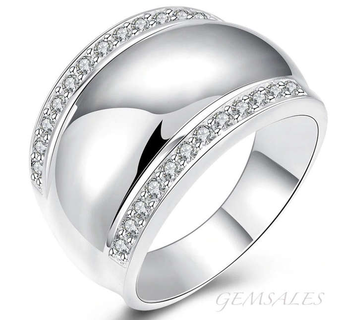 #NEW ARRIVAL# SILVER DOME RING WITH MICRO PAVE INLAY #S925# SIZES  7.25  /  8.25  /  9.25  /  10