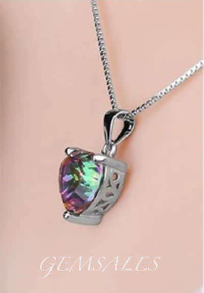 4.35ct BRILLIANT CUT MYSTIC TOPAZ PENDANT NECKLACE  ***925*** CHAIN 43cm