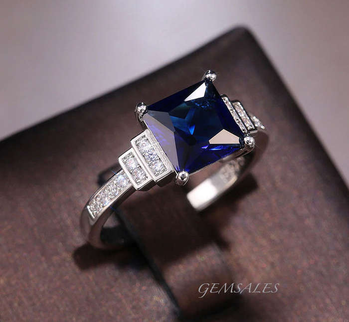 2.9ct  ROYAL BLUE TOPAZ CZ #ELEGANT SETTING# *S925*   SIZE 9.75  -  T  -  61.5mm