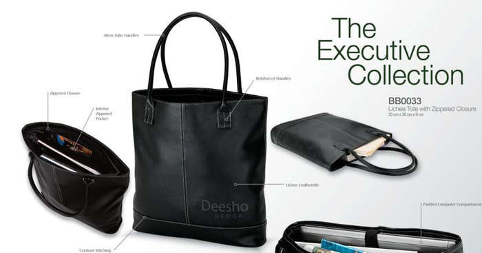 Executive Lichee Tote with Zippered Closure (33 x 36 x 9 cm)