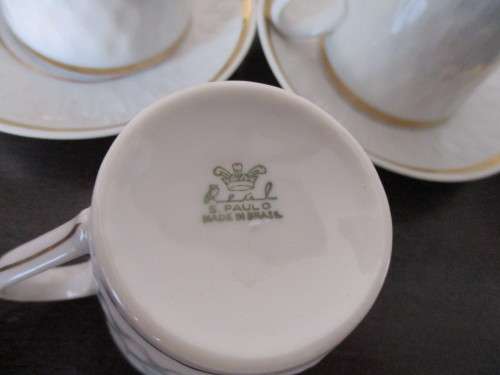 Porcelain Real S Paulo Brazil Vintage Demitasse Cup And Saucer White with Gold Trim White Demitasse