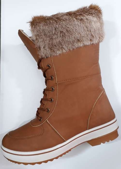 Women's Cold Weather Mid High Faux Fur Tan Boots - Size 5