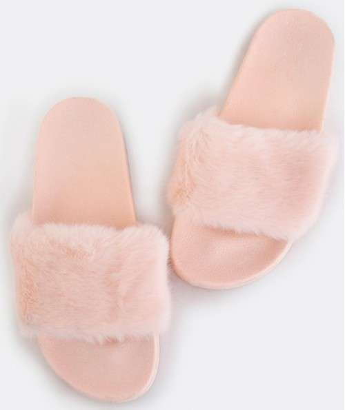 Fluffy Fur Slide Slippers Pink - Size 4