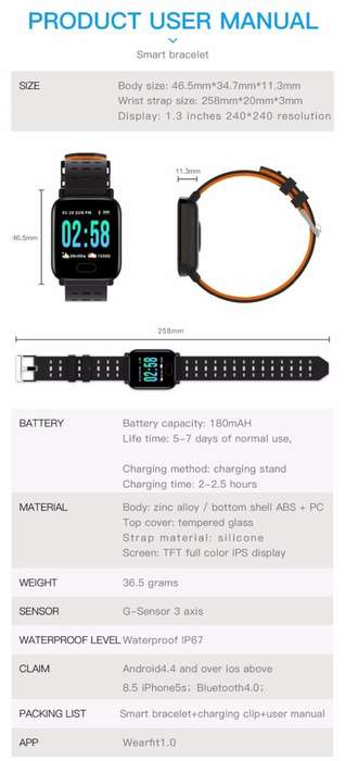 A6 Smart Watch Heart Rate Monitor Blood Pressure Tracker For IOS And Android
