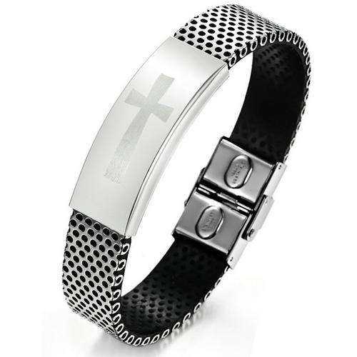 Hot Seller !!! -- European Fashion Stainless steel & Genuine Silicone Men Bracelet Jewelry !!