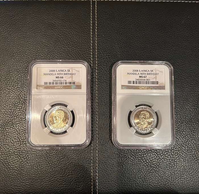 Mandela 90th birthday R5 MS67 AND MS66 one bid