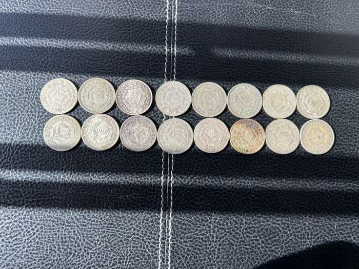 South african 6d silver coins × 16 different years