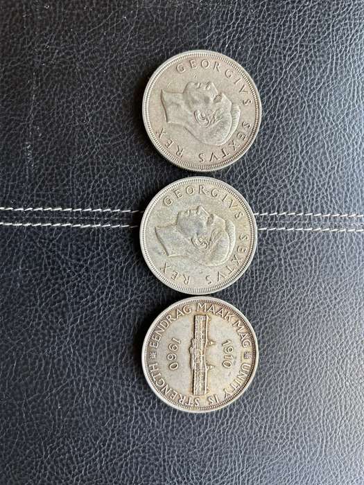 South africa silver 5 shillings x 3, one commemorative coin