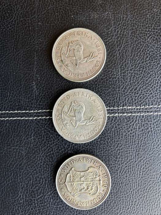 South africa silver 5 shillings x 3, one commemorative coin