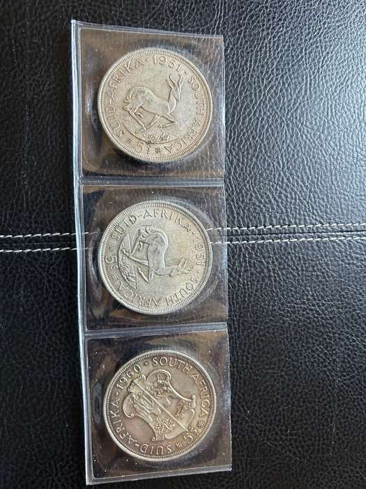 South africa silver 5 shillings x 3, one commemorative coin