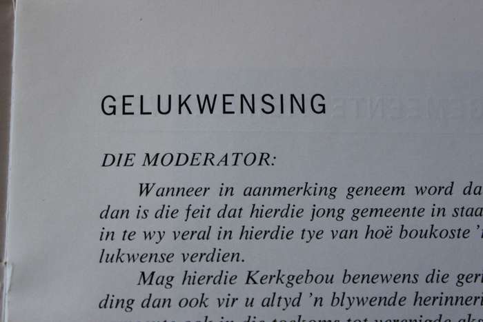 NEDERDUITSE GEREFORMEERDE GEMEENTE TIERVLEI-WES  Gedenkprogram 1965