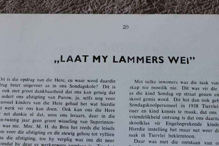 NED. GEREF. GEMEENTE TIERVLEI  Herdenking van 21-jarige bestaan 24 Junie 1938 - 24 Junie 1959