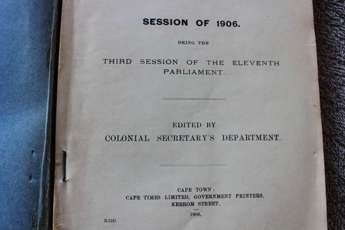 COLONY OF THE CAPE OF GOOD HOPE. Acts of Parliament. Session of 1906.   (P)