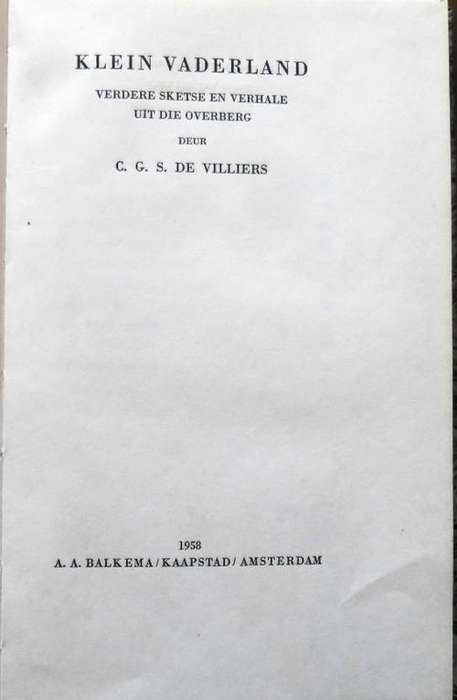 KLEIN VADERLAND deur C G S de Villiers