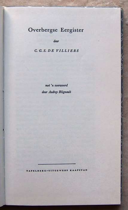 OVERBERGSE EERGISTER by C G S de Villiers