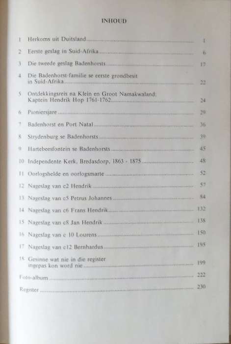 GESLAGSREGISTER VAN DIE BADENHORST FAMILIE IN SUID-AFRIKA deur Ds F J Badenhorst en lt.Kol M J Baden