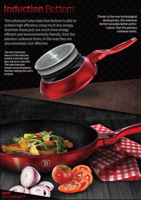 BH-1228 9 pcs cookware set, Burgundy Metallic Line