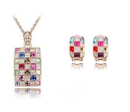 Hot Luxury Queen necklace jewelry set colorful pendant necklace, clip earrings made with SWAROSKI***