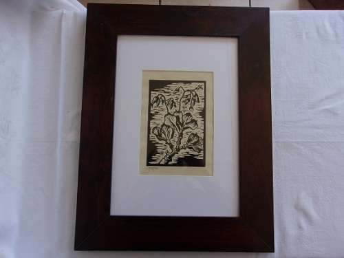 Rare framed Gregoire Boonzaier (1909-2005) linocut signed in pencil - "Plakkies"