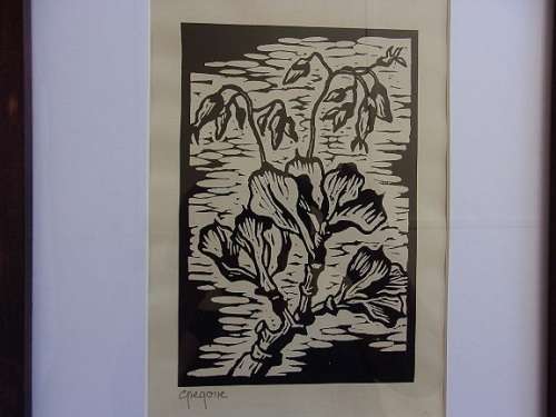 Rare framed Gregoire Boonzaier (1909-2005) linocut signed in pencil - "Plakkies"
