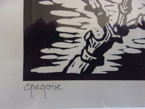 Rare framed Gregoire Boonzaier (1909-2005) linocut signed in pencil - "Plakkies"