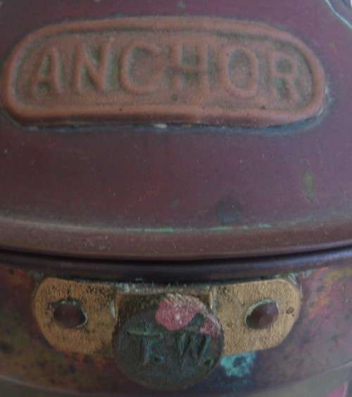 Vintage copper & brass Tung Woo ship anchor lantern with red glass